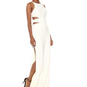 Halston Heritage  High Neck Tie Back Gown with cut-outs White size 10